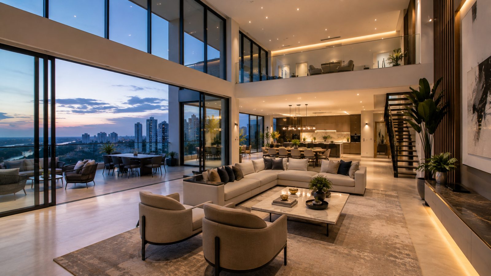 Sala de doble altura del penthouse
